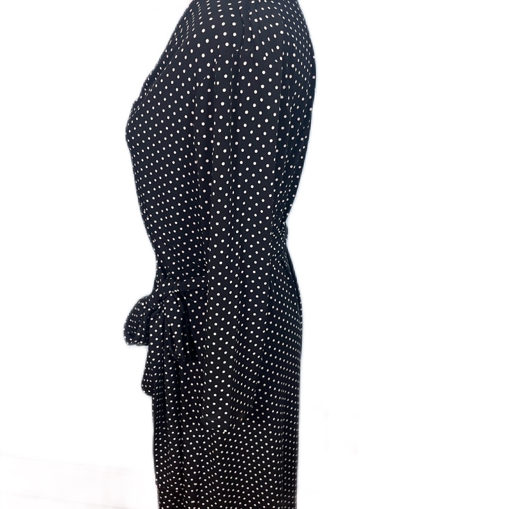 Talbots Polka Dot Wrap Dress Black White Petite 12P Career‎ Casual Chic Pristine - Picture 3 of 5